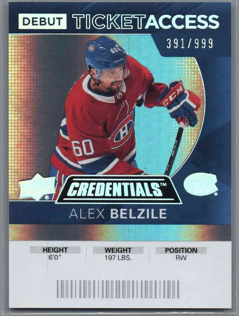2020/21 Debut Ticket Access Alex Belzile #75 391/999