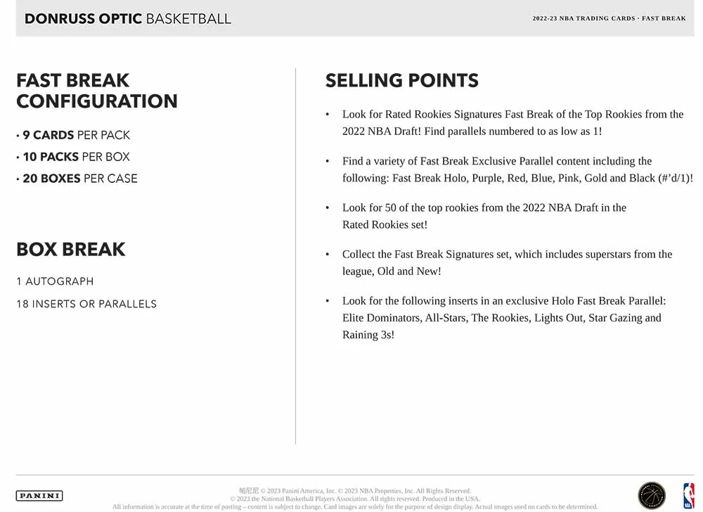 2022/23 Panini Donruss Optic Basketball Fast Break